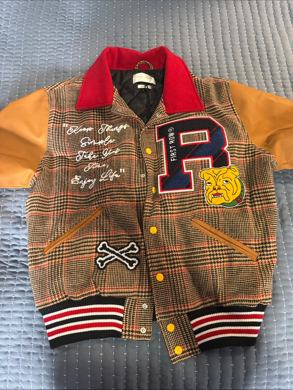 First Row Jacket Mens Large Multicolor Wool Varsity Letterman Patches FRJ0017